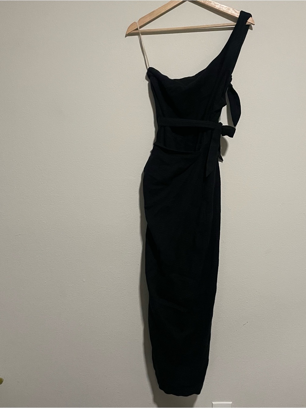 Free People Black Endless Summer One Shoulder Wrap Midi Dress, Size Large - Picture 3 of 6